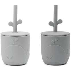 Done By Deer™ Strohhalmbecher Peekaboo Wally Grau 2er-Pack