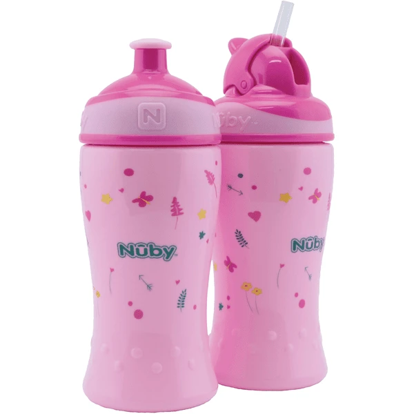 Nuby Nûby Trinkhalmflasche Und Trinkflasche Mit Pop-Up Verschluss 360ml Kombipack Ab 18 Monate, Pink 1 Nuby Nûby Trinkhalmflasche Und Trinkflasche Mit Pop-Up Verschluss 360ml Kombipack Ab 18 Monate, Pink